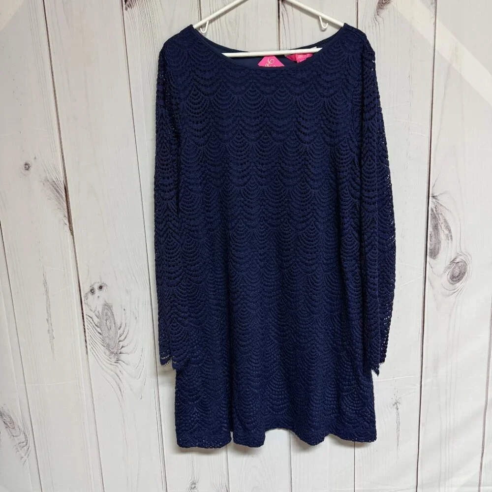 Lilly Pulitzer Ophelia Dress Women’s Extra Large True‎ Navy Scalloped  Lace NWT